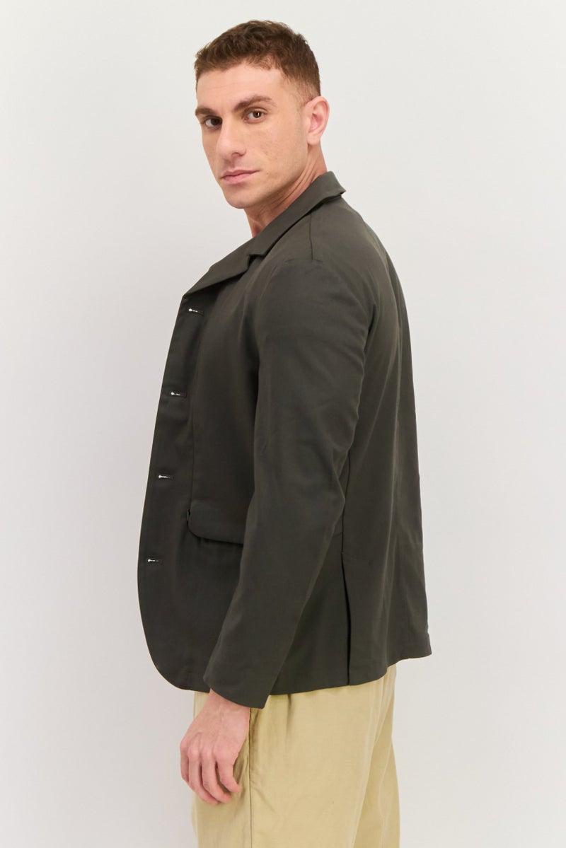 ESPRIT Men Regular Fit Plain Semi Formal Blazer, Olive - Image 2